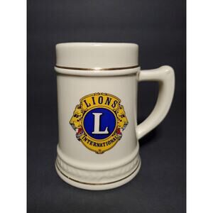 Lions International Logo Tankard Cream Mug Ceramic 22K Gold Trim Emblem Stein
